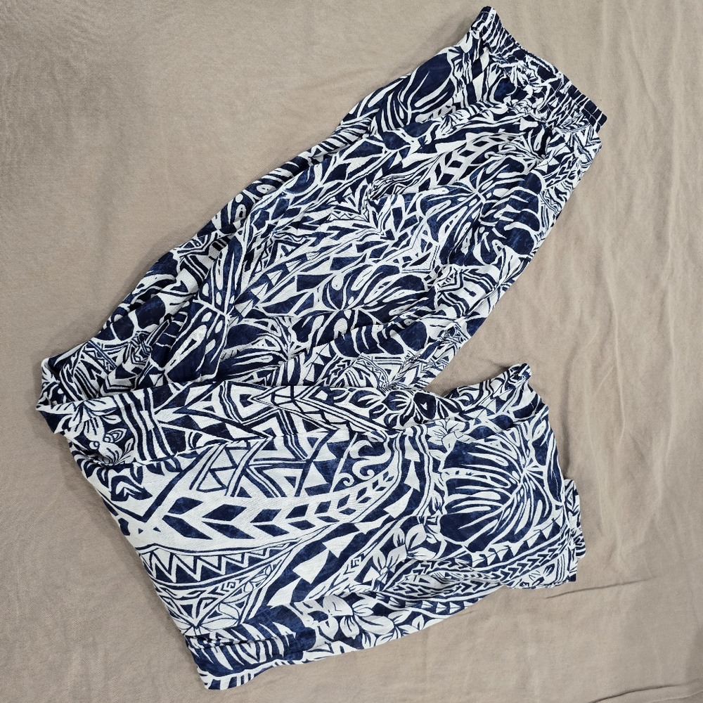 Platinum Fashion Bohemian Long Wide Leg Pants White And Blue Color  Size Small